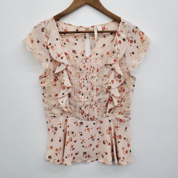 Lauren Conrad Floral Lace Ruffle Blouse Peplum Style Romantic Cottagecore Medium - Picture 2 of 13